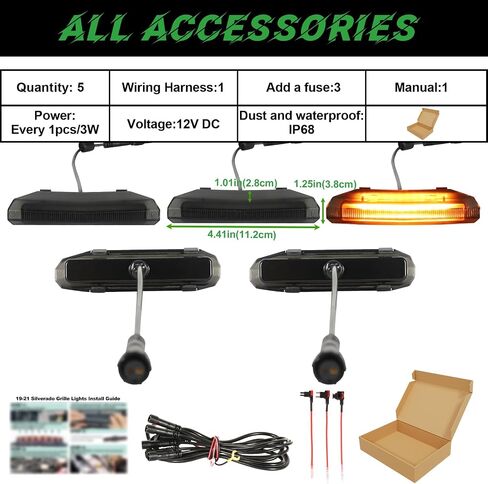 مصابيح الشبكة الأمامية LED لعام 2019 Silverado 1500 Accessories 2020 2021 Lights Lights for Custom Trail Boss WT (White ، 5pcs) in Saudi Arabia