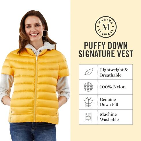 Martha Stewart Womens Puffy Down Vest, Lightweight Casual Short Sleeve Vest Jacket, Quilted Outerwear with Pockets, Navy Blue, Small in Kuwait