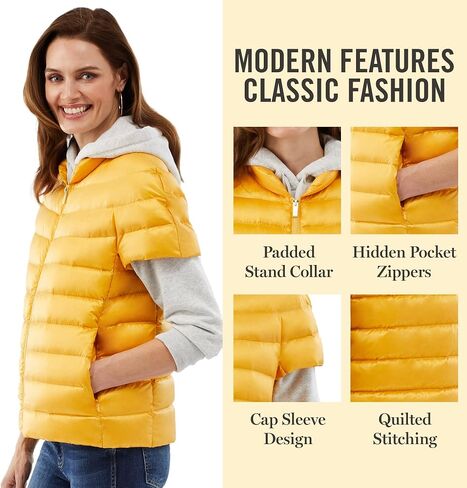 Martha Stewart Womens Puffy Down Vest, Lightweight Casual Short Sleeve Vest Jacket, Quilted Outerwear with Pockets, Navy Blue, Small in Kuwait