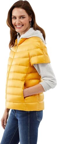 Martha Stewart Womens Puffy Down Vest, Lightweight Casual Short Sleeve Vest Jacket, Quilted Outerwear with Pockets, Navy Blue, Small in Kuwait