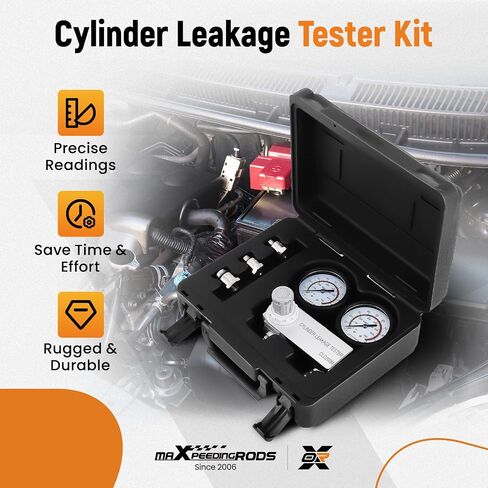 maXpeedingrods Cylinder Leak Down Tester Kit, Gasoline Engine Compression Tester, Dual Gauge Leakdown Detector Tool Set for Pressure Check & Leakage Rate Test, with Extension Rod in Kuwait