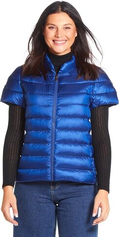 Martha Stewart Womens Puffy Down Vest, Lightweight Casual Short Sleeve Vest Jacket, Quilted Outerwear with Pockets, Navy Blue, Small in Kuwait