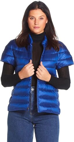 Martha Stewart Womens Puffy Down Vest, Lightweight Casual Short Sleeve Vest Jacket, Quilted Outerwear with Pockets, Navy Blue, Small in Kuwait
