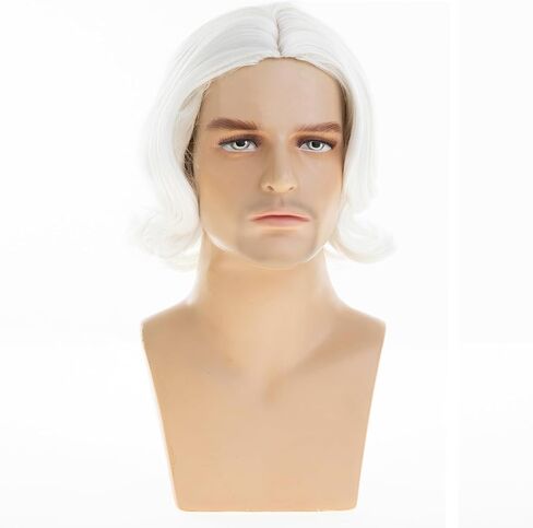 Mens Grey Wig Short Wavy Bob Wig Synthetic Cosplay Party Replacement Hair Wig in Kuwait