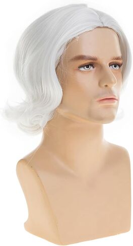 Mens Grey Wig Short Wavy Bob Wig Synthetic Cosplay Party Replacement Hair Wig in Kuwait
