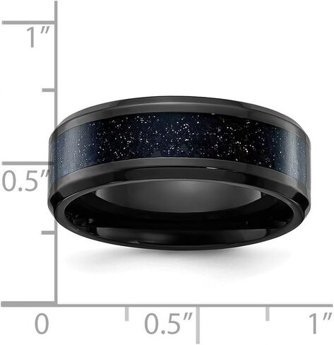 Titanium Polished Black Ip With Blue Star Sandstone Inlay Center 8mm Band-Band Style Ring for Women and Men in Saudi Arabia