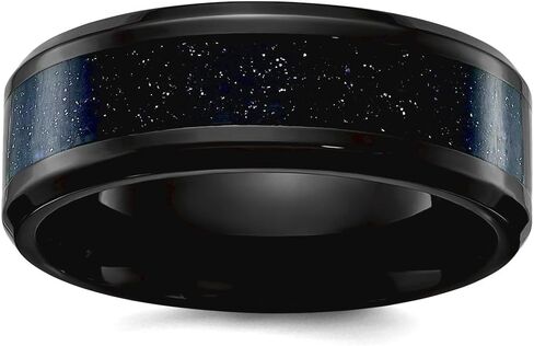 Titanium Polished Black Ip With Blue Star Sandstone Inlay Center 8mm Band-Band Style Ring for Women and Men in Saudi Arabia