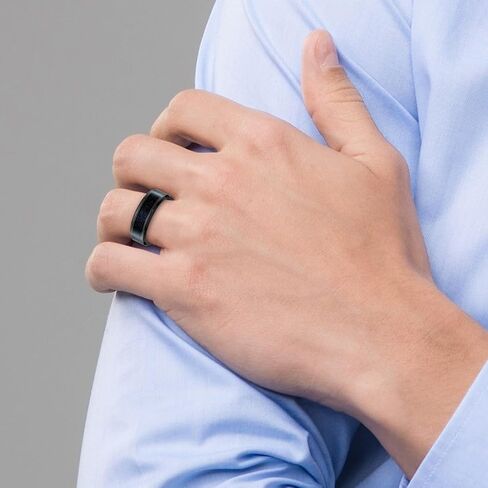 Titanium Polished Black Ip With Blue Star Sandstone Inlay Center 8mm Band-Band Style Ring for Women and Men in Saudi Arabia