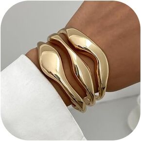 Ingemark Gold Chunky Bangle Bracelets for Women Gold Silvery Plated Twisted Cuff Bracelets Minimalist Open Wrist Cuff Bracelets in Kuwait