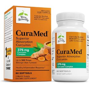 Terry Naturally CuraMed 375mg - Antioxidant Supplement for Brain & Immune Health Support - Dietary Supplement with Curcumin & Turmeric Essential Oil - Herbal Liver Support - 90 Softgels in Kuwait