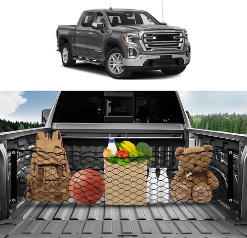 Karltys Truck Bed Cargo Net For 2013-2025 2026 GMC Sierra/Chevy Silverado 1500 2500HD 3500HD ، Minvelope Pickup Truck Bed Cargo Net Nylon Nylon Mesh Organizer with Hooks in Saudi Arabia