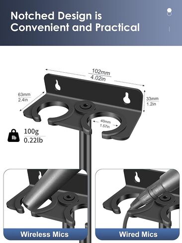 Multi Microphone Holder (Aluminum) for Handheld Dynamic, Wired and Wireless Mics, Multiple Mic Organizer for Mic Stand, Rubber padding/Wall Mounted or Mounted to 5/8"-27 or 3/8"-16 threaded Stands in Kuwait