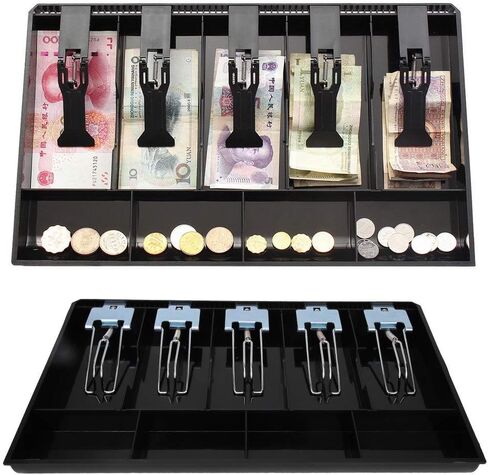 Cash Register Drawer Insert Tray with 5 Bill/4 Coin Compartments for Money Storage, ABS Material Tray with Metal Clip Cash Drawer Register Five Compartment Currency Storage Box(Black) in Saudi Arabia