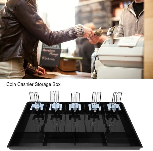 Cash Register Drawer Insert Tray with 5 Bill/4 Coin Compartments for Money Storage, ABS Material Tray with Metal Clip Cash Drawer Register Five Compartment Currency Storage Box(Black) in Saudi Arabia