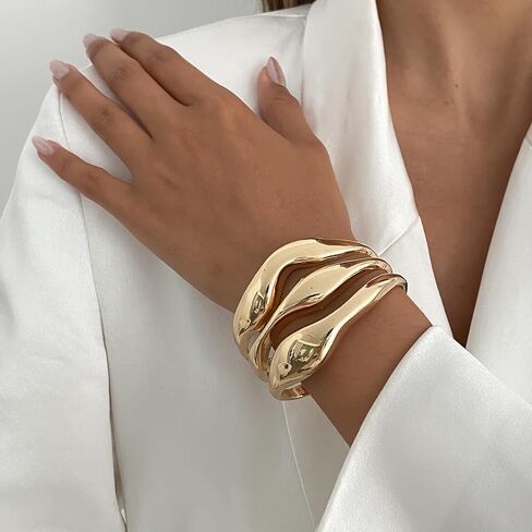Ingemark Gold Chunky Bangle Bracelets for Women Gold Silvery Plated Twisted Cuff Bracelets Minimalist Open Wrist Cuff Bracelets in Kuwait