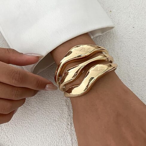 Ingemark Gold Chunky Bangle Bracelets for Women Gold Silvery Plated Twisted Cuff Bracelets Minimalist Open Wrist Cuff Bracelets in Kuwait