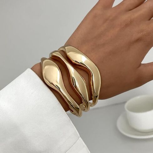 Ingemark Gold Chunky Bangle Bracelets for Women Gold Silvery Plated Twisted Cuff Bracelets Minimalist Open Wrist Cuff Bracelets in Kuwait