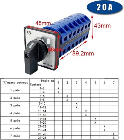 LW26-20/7 مفتاح CAM الدوار LW28 YMW26 20A 690V Silver Contact Contact Rail Mount Seven Poles Power Control (01) in Kuwait