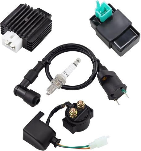 منظم الجهد التتابع لفائف الاشتعال 5-دبان CDI مربع مجموعات شمعات الإشعال ملائمة لـ 49cc 50cc 70cc 90cc 110cc 125cc atv الدراجة الترابية Go Kart taotao Sunl Kymco Kazuma Meerkat Coolster إلخ (مجموعة من 5) in Saudi Arabia
