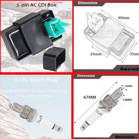 منظم الجهد التتابع لفائف الاشتعال 5-دبان CDI مربع مجموعات شمعات الإشعال ملائمة لـ 49cc 50cc 70cc 90cc 110cc 125cc atv الدراجة الترابية Go Kart taotao Sunl Kymco Kazuma Meerkat Coolster إلخ (مجموعة من 5) in Saudi Arabia