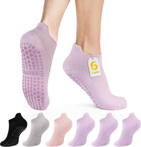 5 Pairs Grip Pilates Socks with Grip for Women, Non-slip Grippy Crew Socks for Yoga Barre Ballet Workout Gift in Saudi Arabia
