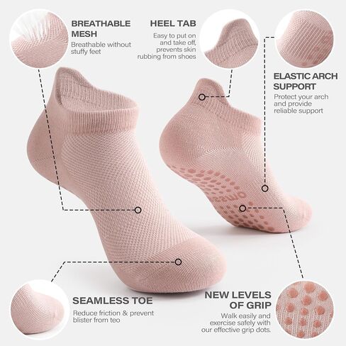 5 Pairs Grip Pilates Socks with Grip for Women, Non-slip Grippy Crew Socks for Yoga Barre Ballet Workout Gift in Saudi Arabia