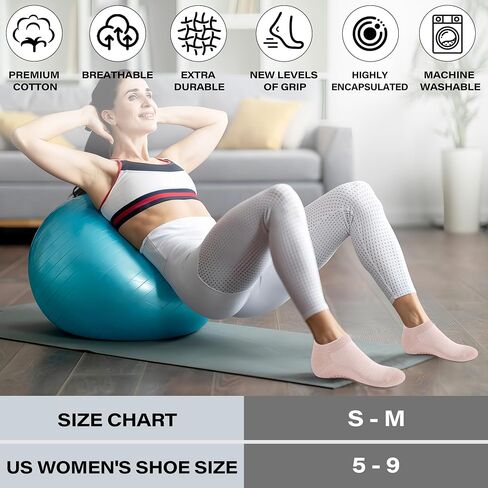 5 Pairs Grip Pilates Socks with Grip for Women, Non-slip Grippy Crew Socks for Yoga Barre Ballet Workout Gift in Saudi Arabia
