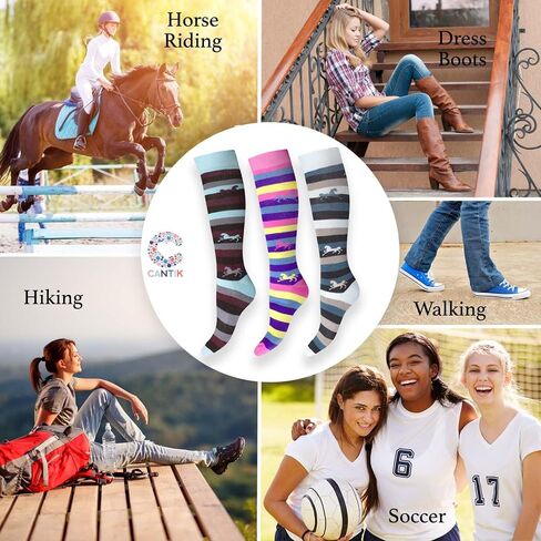 Cantik Quality Knee High Horse Socks For Girls In A Beautiful Gift Box. A Perfect Horse Gift for Girls & Women. Cushioned Equestrian Riding Boot Socks With Beautiful Bracelet and 'For You' Card - Blue in Kuwait