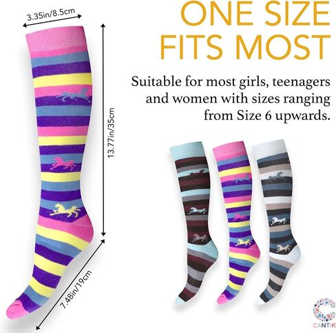 Cantik Quality Knee High Horse Socks For Girls In A Beautiful Gift Box. A Perfect Horse Gift for Girls & Women. Cushioned Equestrian Riding Boot Socks With Beautiful Bracelet and 'For You' Card - Blue in Kuwait