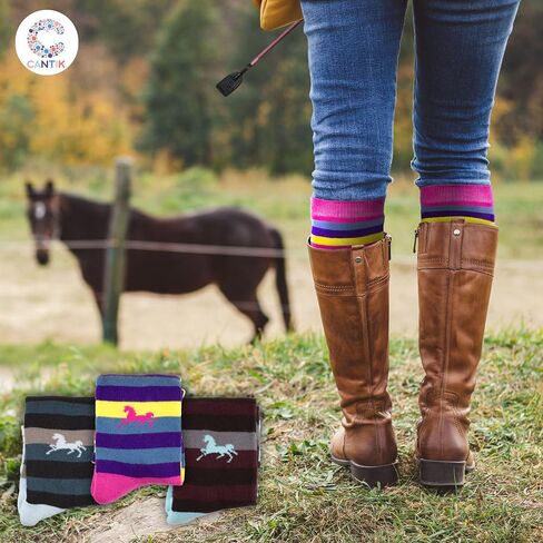 Cantik Quality Knee High Horse Socks For Girls In A Beautiful Gift Box. A Perfect Horse Gift for Girls & Women. Cushioned Equestrian Riding Boot Socks With Beautiful Bracelet and 'For You' Card - Blue in Kuwait