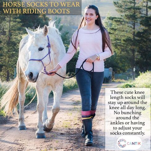 Cantik Quality Knee High Horse Socks For Girls In A Beautiful Gift Box. A Perfect Horse Gift for Girls & Women. Cushioned Equestrian Riding Boot Socks With Beautiful Bracelet and 'For You' Card - Blue in Kuwait