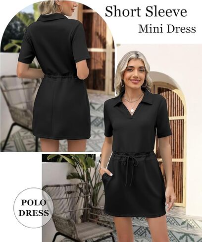 سيدة الغزلان 2025 فستان قميص الصيف غير الرسمي للنساء الرباط القصير الأكمام ضد فساتين ميني ميني مع جيوب in Kuwait