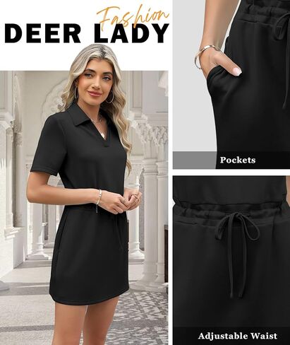 سيدة الغزلان 2025 فستان قميص الصيف غير الرسمي للنساء الرباط القصير الأكمام ضد فساتين ميني ميني مع جيوب in Kuwait