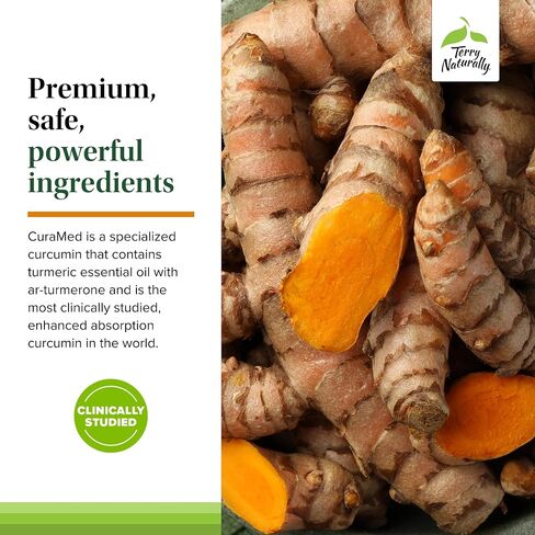 Terry Naturally CuraMed 375mg - Antioxidant Supplement for Brain & Immune Health Support - Dietary Supplement with Curcumin & Turmeric Essential Oil - Herbal Liver Support - 90 Softgels in Saudi Arabia