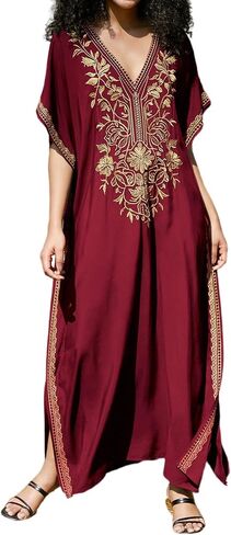 Bsubseach Kaftan Cover Ups for Swimwear Long Caftan Loungewear Gold Embroidery Swimsuit Cover Up Dress in Saudi Arabia