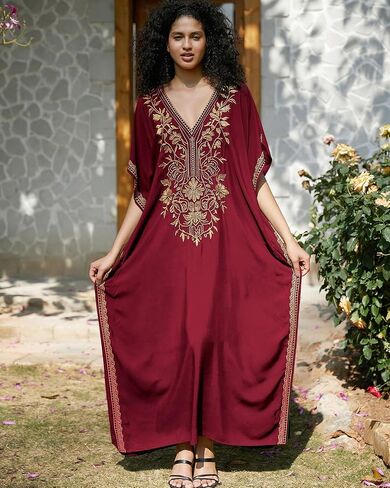 Bsubseach Kaftan Cover Ups for Swimwear Long Caftan Loungewear Gold Embroidery Swimsuit Cover Up Dress in Saudi Arabia