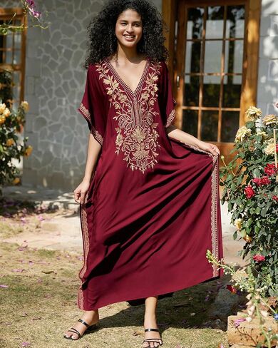Bsubseach Kaftan Cover Ups for Swimwear Long Caftan Loungewear Gold Embroidery Swimsuit Cover Up Dress in Saudi Arabia