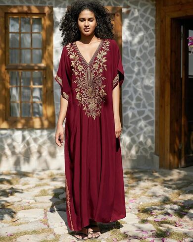 Bsubseach Kaftan Cover Ups for Swimwear Long Caftan Loungewear Gold Embroidery Swimsuit Cover Up Dress in Saudi Arabia