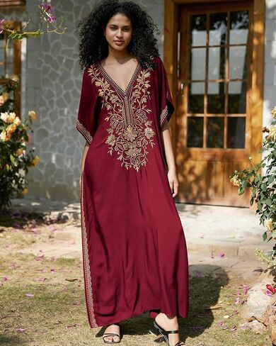 Bsubseach Kaftan Cover Ups for Swimwear Long Caftan Loungewear Gold Embroidery Swimsuit Cover Up Dress in Saudi Arabia