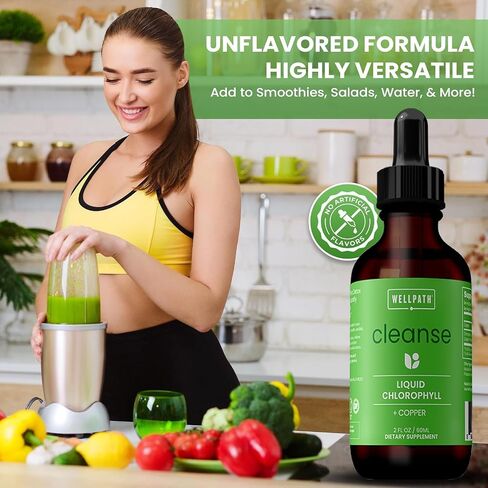 WellPath Chlorophyll Liquid Drops with Copper - High Potency Vegan Liquid Chlorophyll for Body Odor, Liver Detox, Digestion Support & Immune Support - Internal Deodorant, Made in USA, Non-GMO, 2 Fl Oz in Saudi Arabia