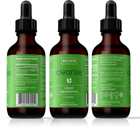 WellPath Chlorophyll Liquid Drops with Copper - High Potency Vegan Liquid Chlorophyll for Body Odor, Liver Detox, Digestion Support & Immune Support - Internal Deodorant, Made in USA, Non-GMO, 2 Fl Oz in Saudi Arabia