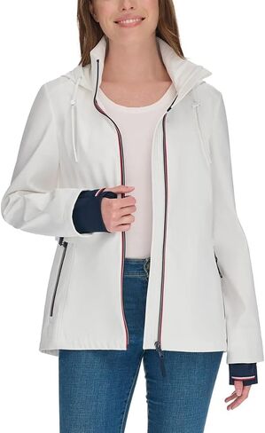 Tommy Hilfiger Women’s Lightweight Stand Collar Windbreaker (White,X-Large) in Kuwait
