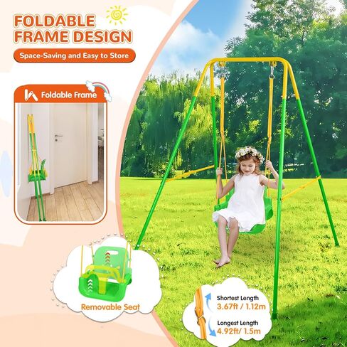 3-in-1 Toddler Swing Set, Indoor & Outdoor Baby Swing Heavy Duty Swing Set with Foldable Metal Stand for Aged 6 Months to 10 Years Old, Easy to Assemble and Store(Blue) in Kuwait