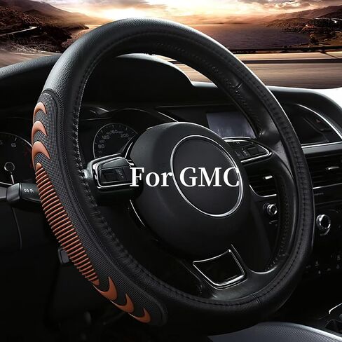 Leather Steering Wheel Cover for GMC Sierra 1500 2500 3500, 14.5-15 inches Car Steering Wheel Cover with Anti-Slip Massage Particle (Black) in Saudi Arabia