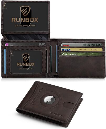 RUNBOX Airtag Wallet for Men 15 Cards Wallets Slim Rfid Leather 2 ID Window With Gift Box in Kuwait