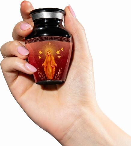 Catholic Mini Keepsake Urn – Small Cremation Urn for Human Ashes with Virgin Mary Design – Handmade in USA – Religious Memorial Gift – Velvet Bag, Box & Funnel Included in Kuwait