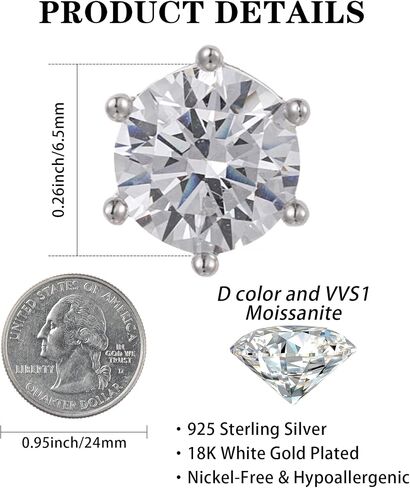 Moissanite Stud Earrings for Women D Color 925 Sterling Silver Diamond Earrings with 18K White Gold Plated in Saudi Arabia