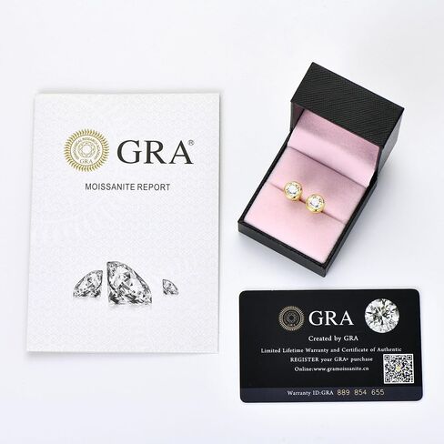 925 Sterling Silver Round Moissanite Stud Earrings for Women & Men, D Color VVS1, Hypoallergenic Bezel Set, 14K Gold Plated, Imitation Diamond Gifts in Kuwait