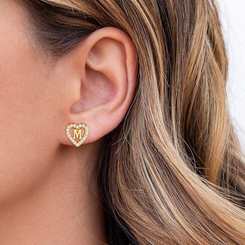 Heart Initial Earrings for Girls Women Teen Girls Gifts - Dainty 18K Really Gold Plated Initital Letter Earrings CZ Earring Birthday Gifts for Girl Women Age 5-16 in Kuwait