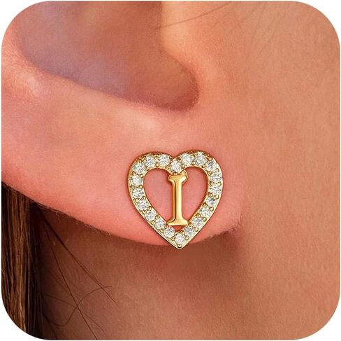Heart Initial Earrings for Girls Women Teen Girls Gifts - Dainty 18K Really Gold Plated Initital Letter Earrings CZ Earring Birthday Gifts for Girl Women Age 5-16 in Kuwait